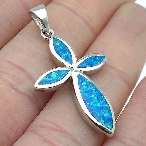 Silver Cross and Blue Opal