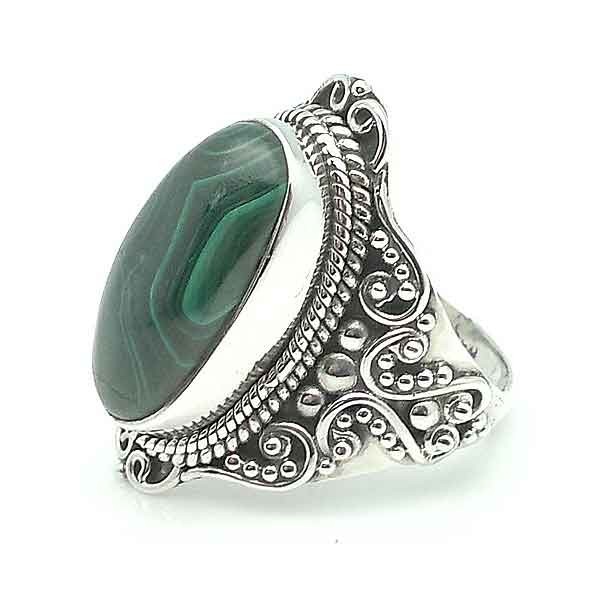 Ring sterling silver and malachite