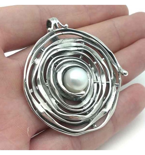 Handmade pendant, silver and pearl