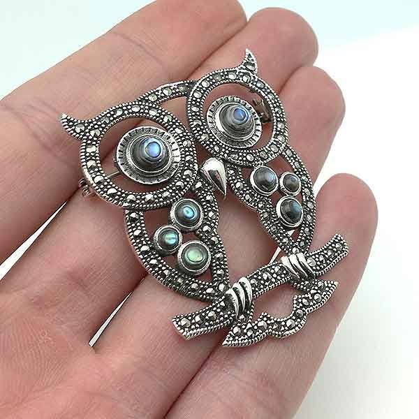 Owl brooch, silver