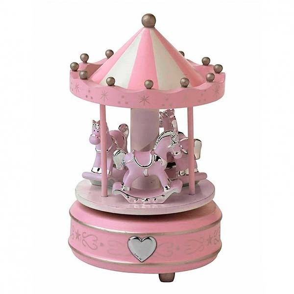 Carousel with horses, with music and movement. Pink Colour.