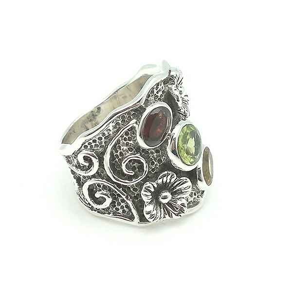 Anillo plata con flores