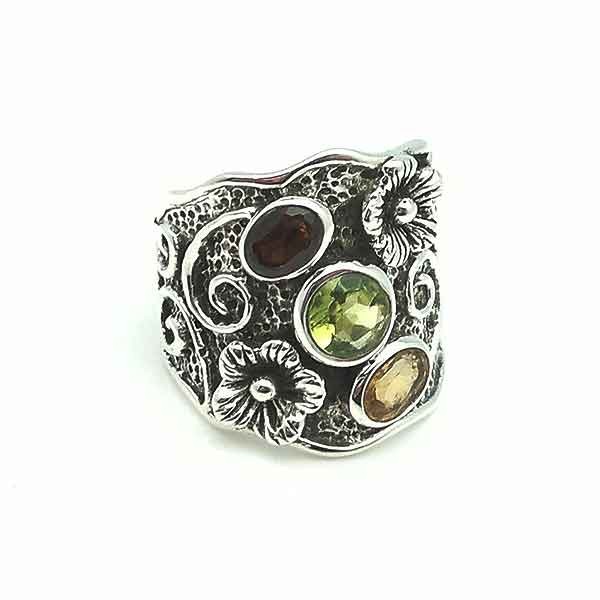 Anillo plata con flores