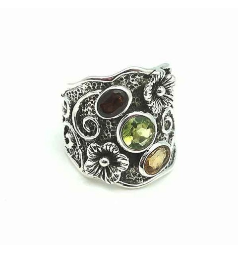 Anillo plata con flores
