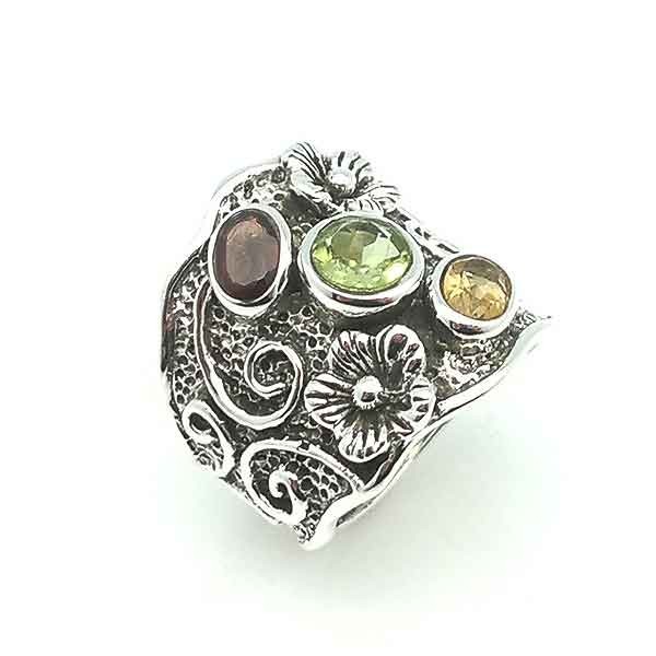 Anillo plata con flores