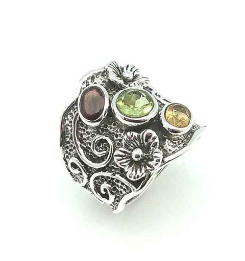 Anillo plata con flores