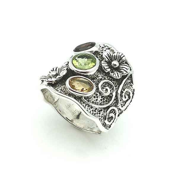 Anillo plata con flores