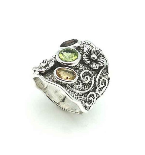 Anillo plata con flores