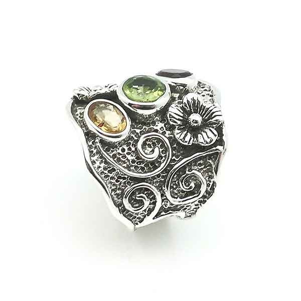 Anillo plata con flores