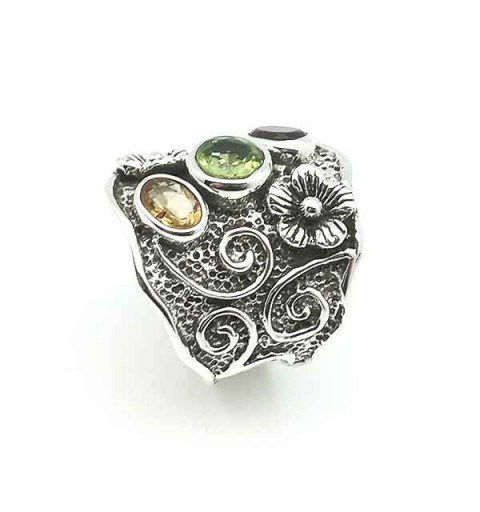 Anillo plata con flores