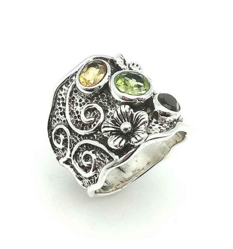 Anillo plata con flores