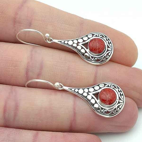 Silver and coral earrings