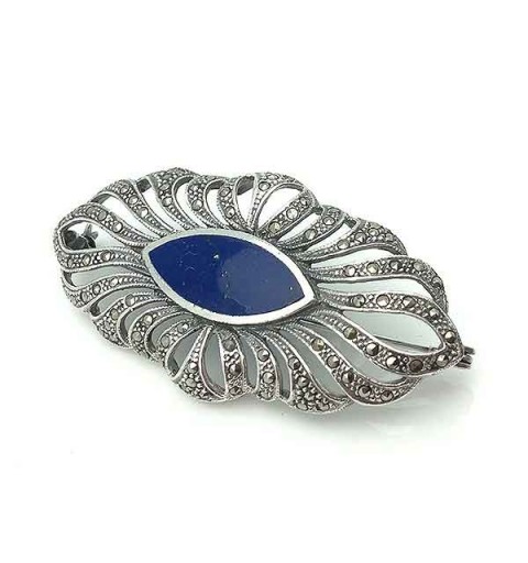 Silver and lapis lazuli brooch