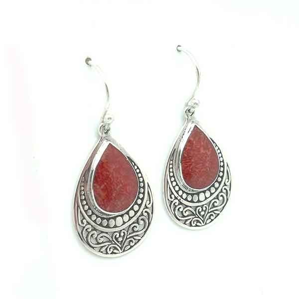 Silver and coral earrings