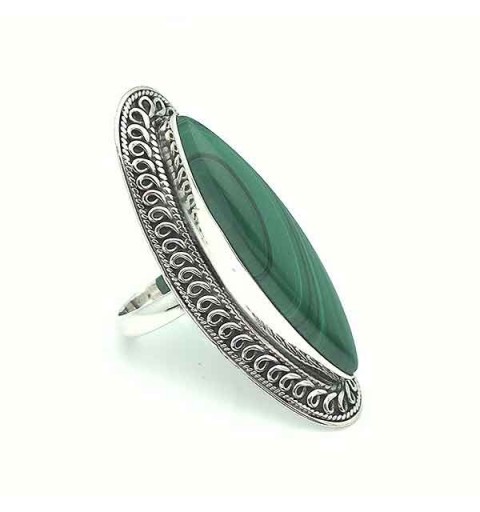 Silver and malachite ring
