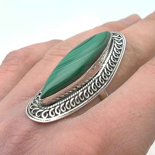 Silver and malachite ring
