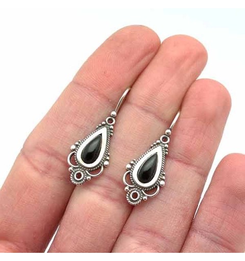 Silver and jet earrings