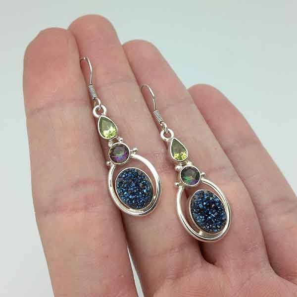Agate druzy oval earrings