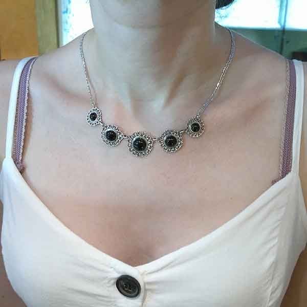 Silver and jet necklace