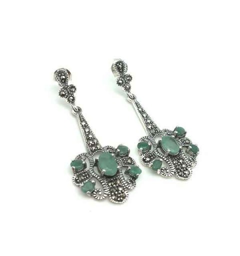 Silver and emerald earrings