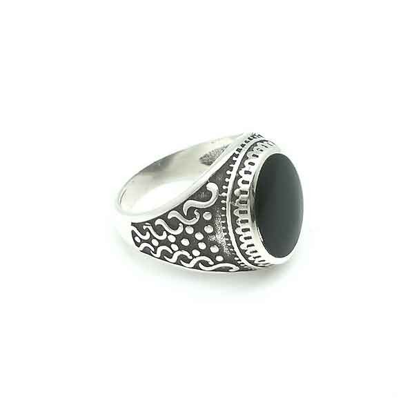 Silver and jet unisex ring