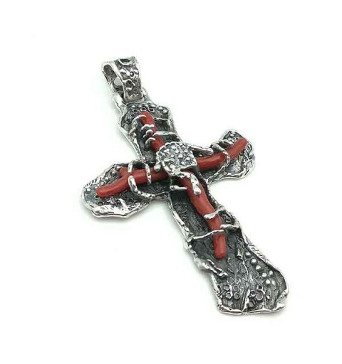 Cruz plata y coral