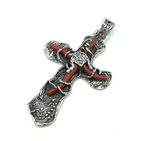 Silver cross and coral