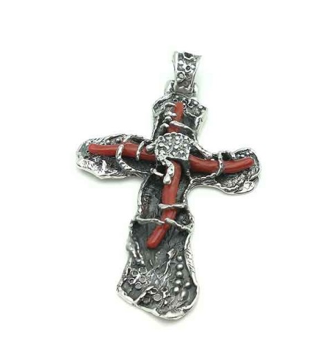 Cruz plata y coral