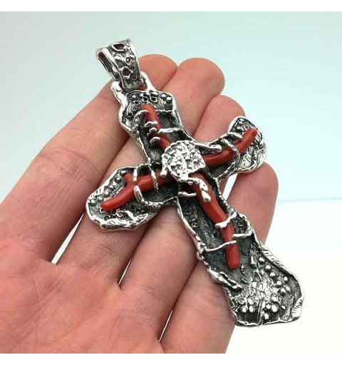 Cruz plata y coral