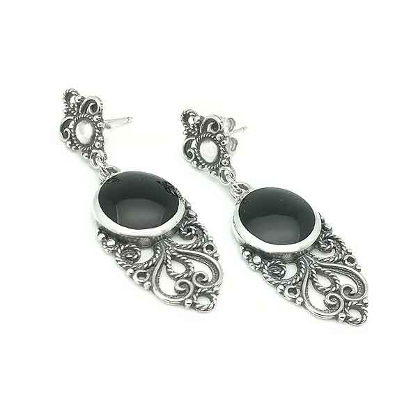 Handmade earrings in sterling silver and jet