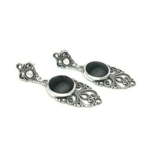 Handmade earrings in sterling silver and jet