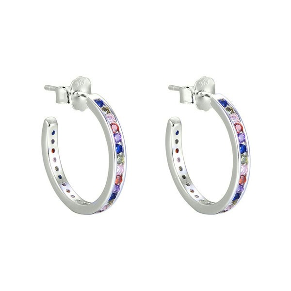 Pendientes aro circonitas color