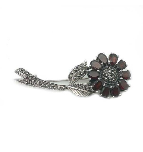 Garnet flower brooch