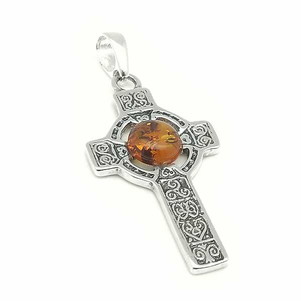 Amber celtic cross pendant