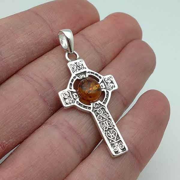 Amber celtic cross pendant