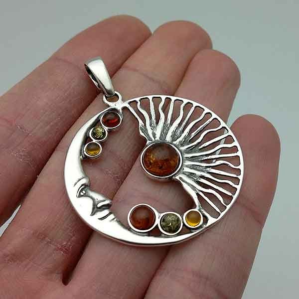 Amber sun & moon pendant