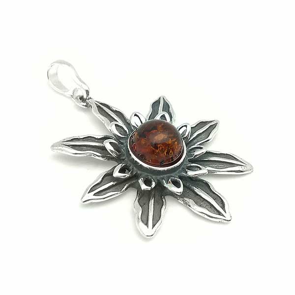 Amber flower pendant