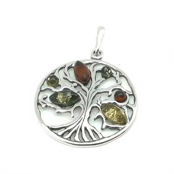 Tree life pendant with amber