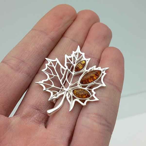 Leaf amber brooch