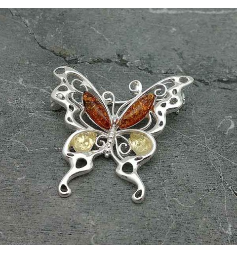 Butterfly amber brooch