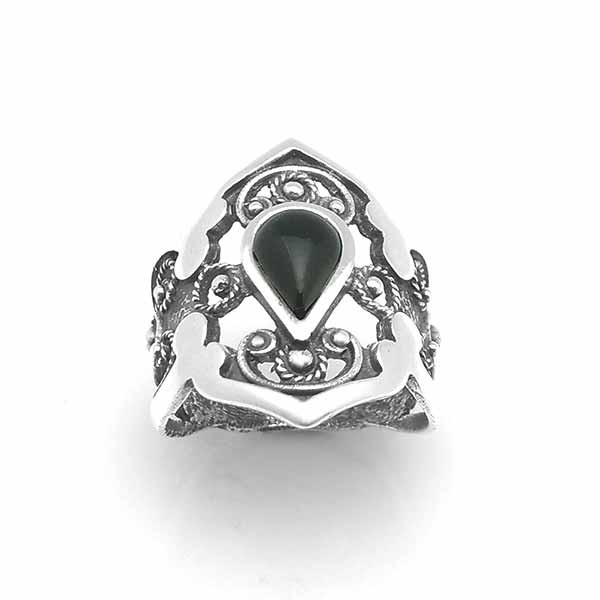 Filigree ring, in sterling silver and jet