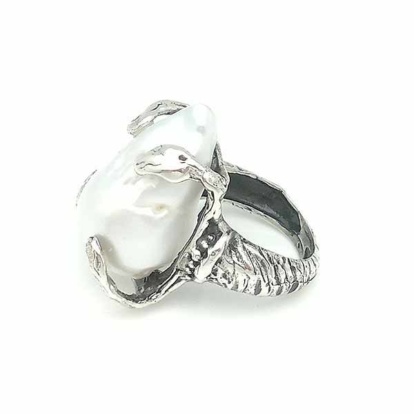 Silver ring with baroque pearl