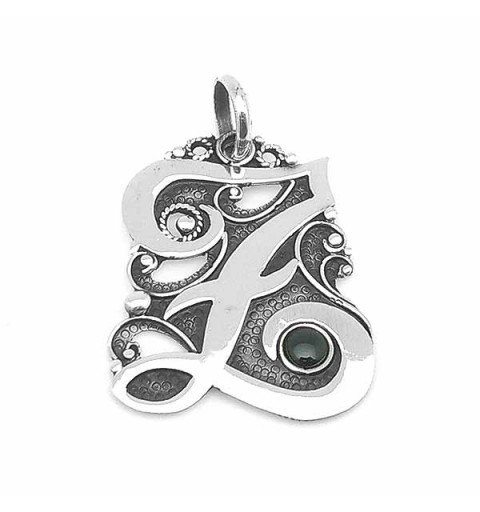Letter Z pendant in sterling silver and jet