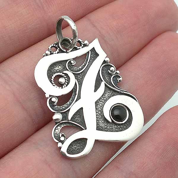 Letter Z pendant in sterling silver and jet
