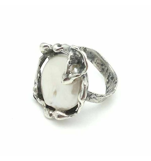 Anillo plata perla coin
