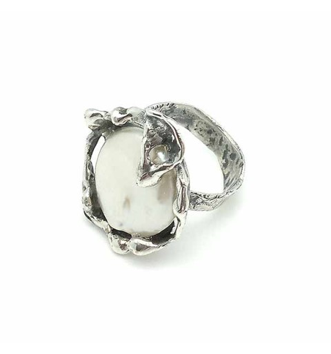 Anillo plata perla coin