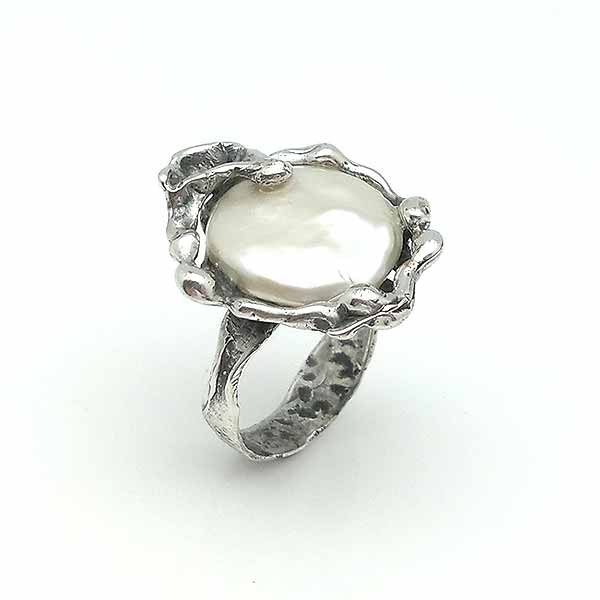Anillo plata perla coin