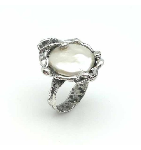 Anillo plata perla coin