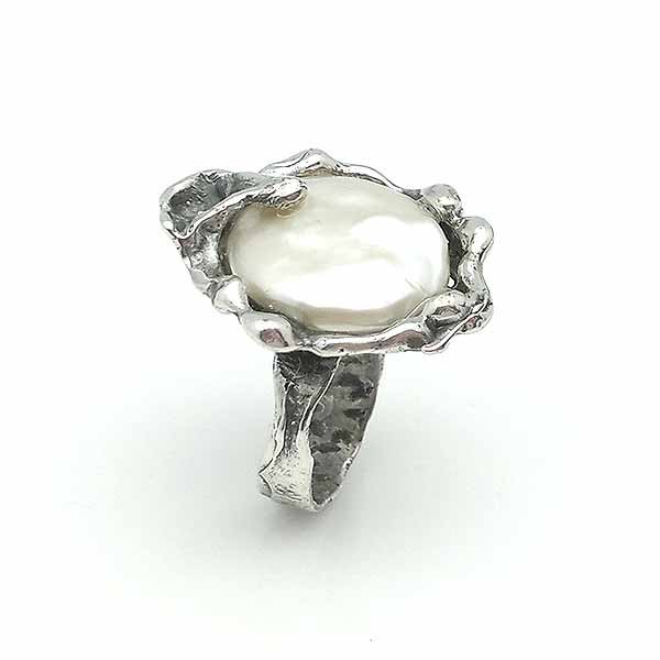 Anillo plata perla coin