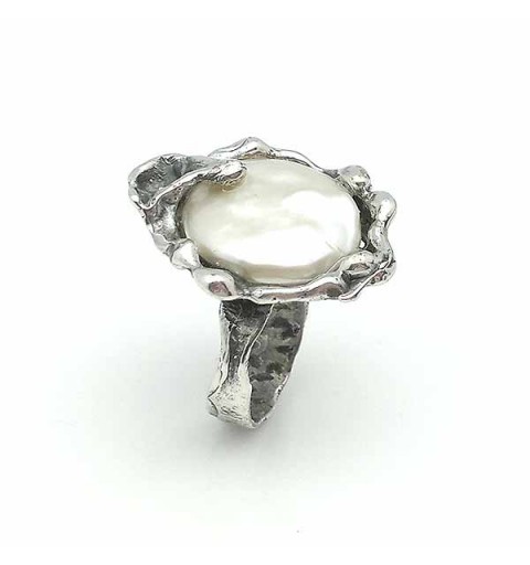 Anillo plata perla coin